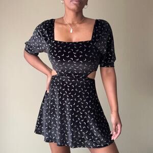 🥶 Altar'd State Black Velvet Silver Sparkly Crescent Moon Cutout Dress Size S